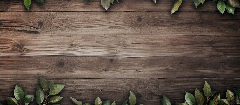 A wallpaper design featuring leaves and wood elements with plenty of empty space for a copy space image