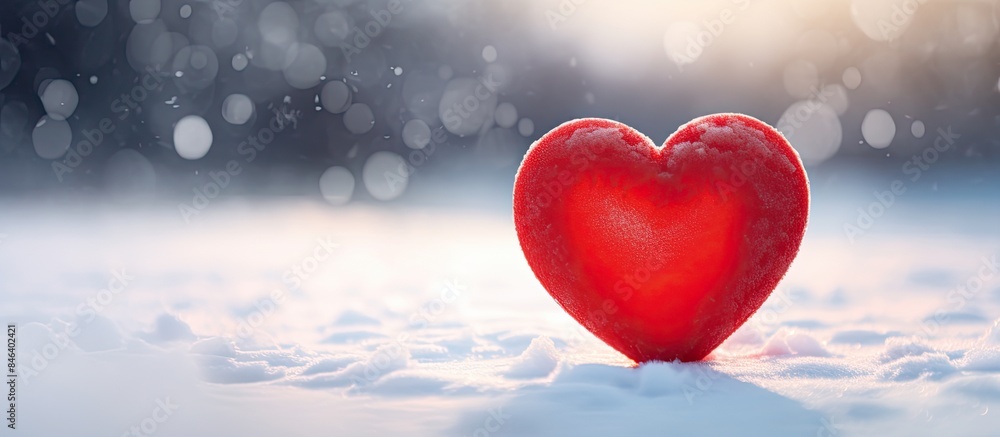 Poster a beautiful red heart shape sitting on top of a snowy surface creating a visually appealing copy spa