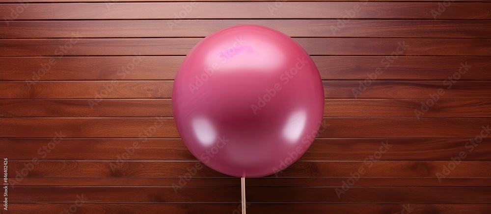 Poster a bird s eye view of a big round lollipop placed on a wooden table with ample empty space around it 