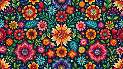 Hispanic Heritage Month pattern wallpaper featuring vibrant floral motifs, Hispanic, Heritage, Month, pattern, wallpaper, floral, motifs, colorful, vibrant, celebration, Hispanic culture