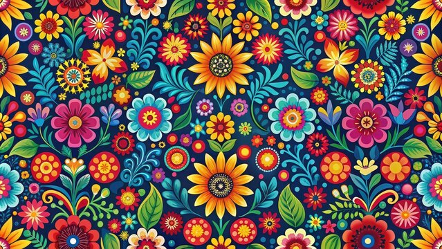 Hispanic Heritage Month pattern wallpaper featuring vibrant floral motifs, Hispanic, Heritage, Month, pattern, wallpaper, floral, motifs, colorful, vibrant, celebration, Hispanic culture