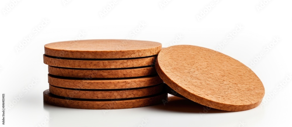 Poster a copy space image featuring round cork table coasters placed on a clean white background