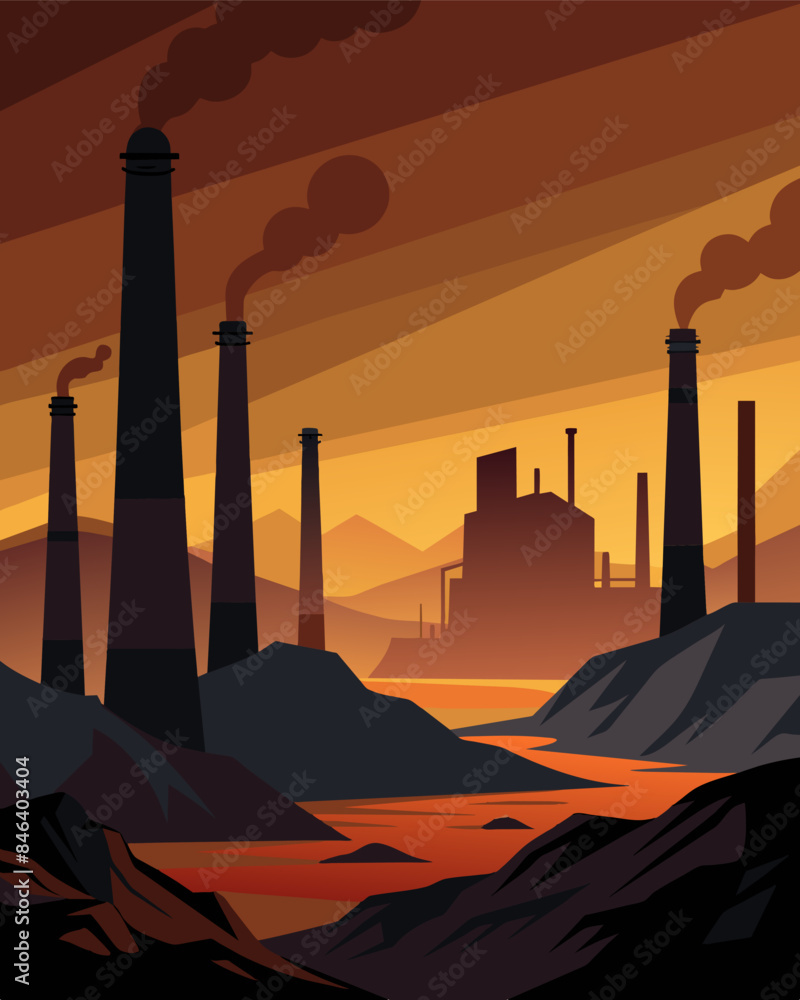 Poster the tall chimneys stood as dark sentinels against the backdrop of a barren landscape a stark contras