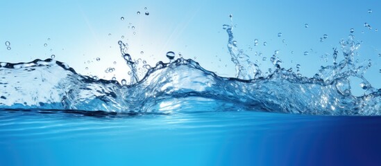 A vibrant and refreshing image of water splashing with a captivating shade of blue perfectly captures the essence of summer Perfect for a copy space image