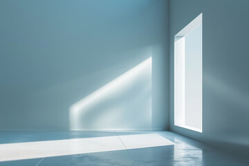 Obraz premium A room with a white wall and a window. The window is open and the sunlight is shining through it. The room is empty and has a very clean and simple look