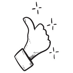 Obraz premium Doodle sketch style of thumb up hand gesture vector illustration for concept design.