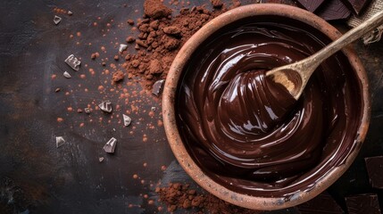 Gourmet Dark Chocolate Delight with Wooden Spoon