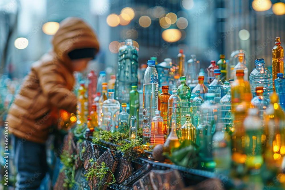 Canvas Prints a child creating a miniature city out of recycled materials. concept of environmental creativity. ge