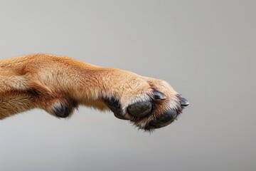 A dog's paw isolated on plain light-color background, close-up. AI generative