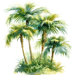 Watercolor illustration of palm trees in a tropical setting