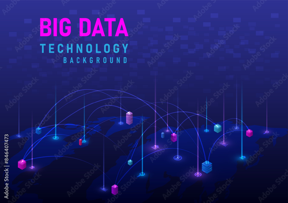 Poster abstract technology background innovation in connecting and searching for big data going around the 