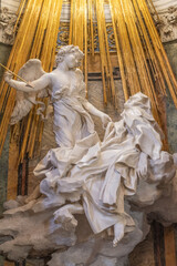 Ecstasy of Saint Teresa sculpture altarpiece. Bernini. Rome, Italy