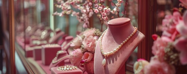 Naklejka premium Explore a fashion jewelry showcase exuding a romantic and feminine aesthetic Discover an array of exquisite pieces designed to captivate and adorn