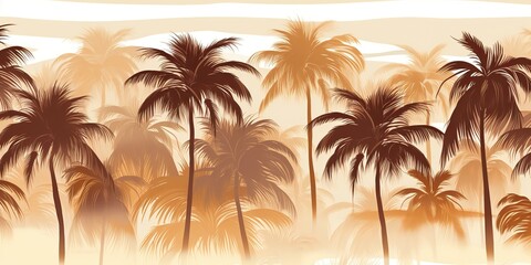 Vintage retro watercolor dra paint palm trees decoration background. Nature outdoor vacation tropical vibe scene