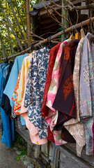 JAPAN, KYOTO – April 2024 : Japanese traditional clothes kimono yukata for sale to japanese...
