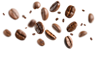 Coffee beans floating isolated on transparent background