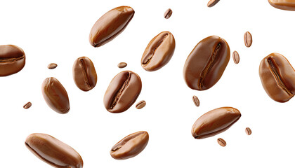 Coffee beans floating isolated on transparent background