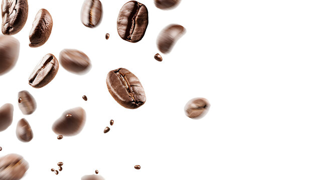Coffee beans floating isolated on transparent background