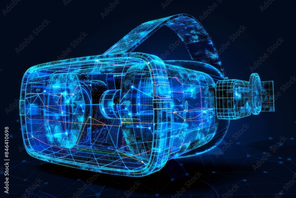 Poster wireframe vr headset design in a digital environment, showcasing advanced virtual reality technology