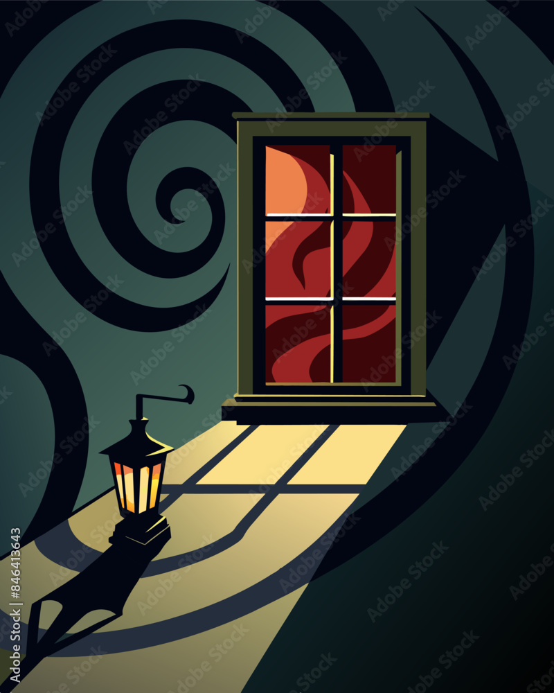 Poster the gaslight outside the window cast long distorted shadows on the wall creating an almost hypnotic 