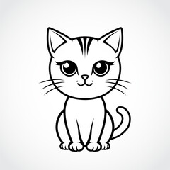 cute cat simple black white illustration