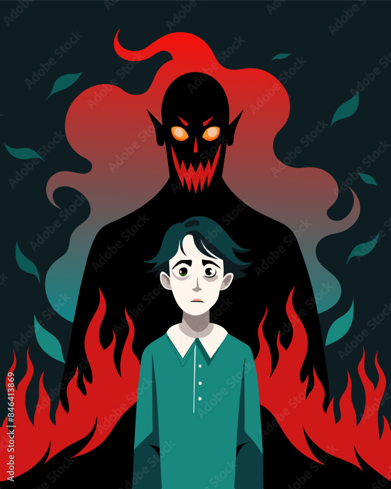 Poster the eerie figure behind the person seemed to be a reflection of their worst fears an alter ego that 