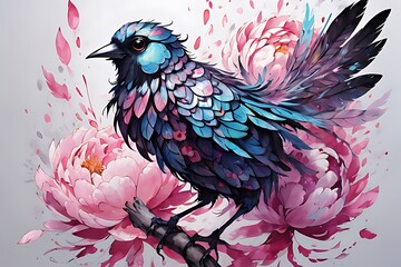 Bird Perched on Flower