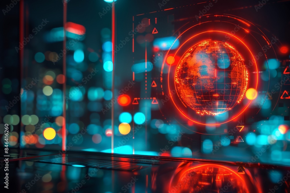 Poster futuristic interface with neon red elements, representing advanced ai and digital technology