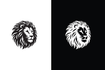Lion face logo, head of a lion, icon, symbol, vector graphic illustration. Lion black icon on white background.