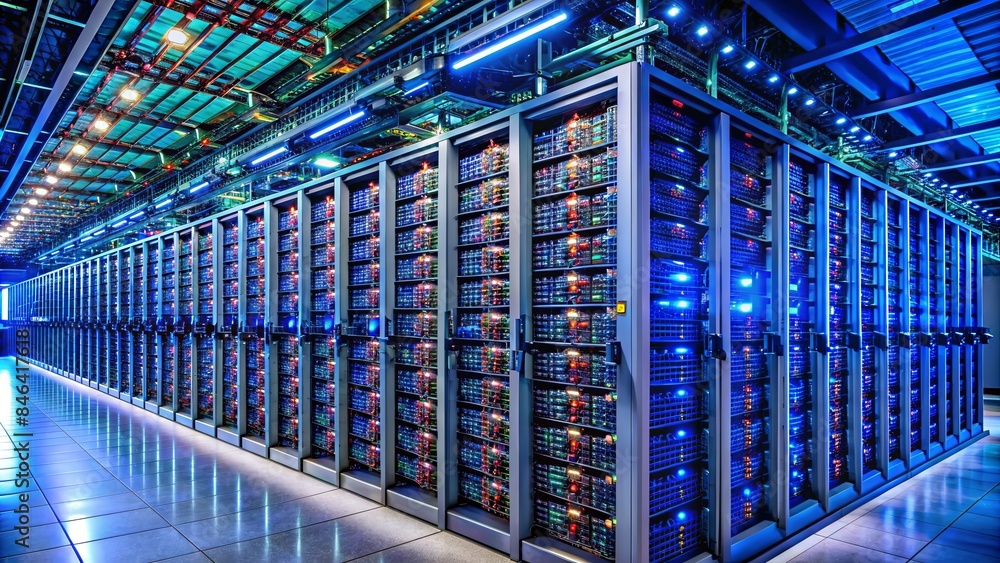 Aufkleber a large room with many computer servers