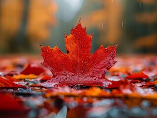 Fototapeta premium A picturesque image showcasing the iconic Canadian symbol of maple leaves, with a focus on the intricate beauty of nature and the essence of autumn