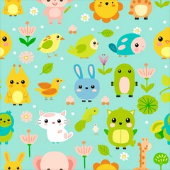 Cute pattern background, animal cartoon image