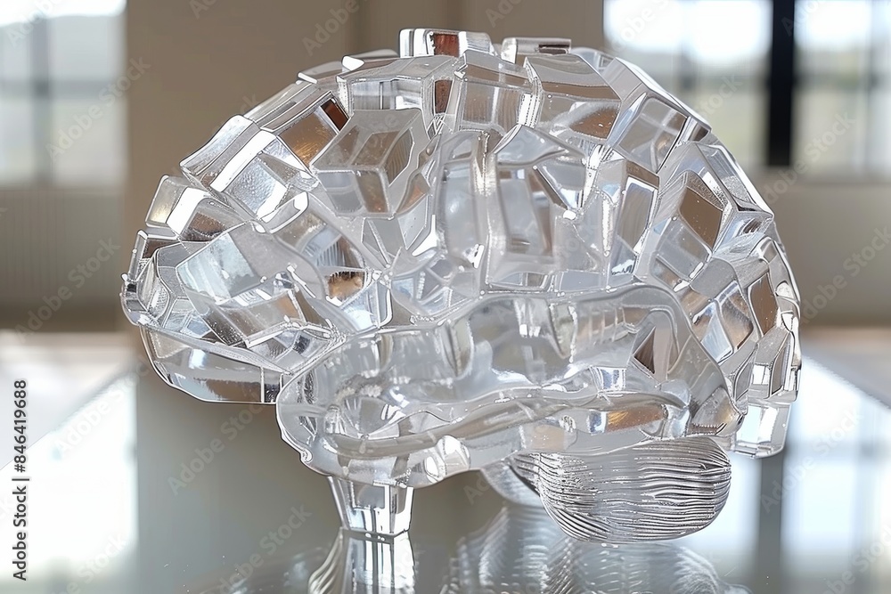 Poster transparent digital brain model, showcasing advanced ai and neural technology