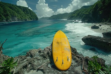 Surfboard on tropical beach professional photography