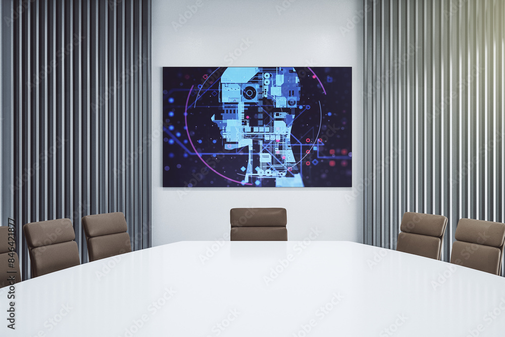 Leinwandbilder creative artificial intelligence symbol on presentation tv screen in a modern meeting room. neural n