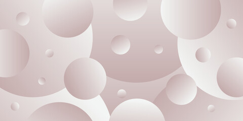 Abstract horizontal rectangular background with gray beige gradient bubbles. Minimalistic geometric background in light beige colors with circles. Trendy volumetric 3d balls background design.