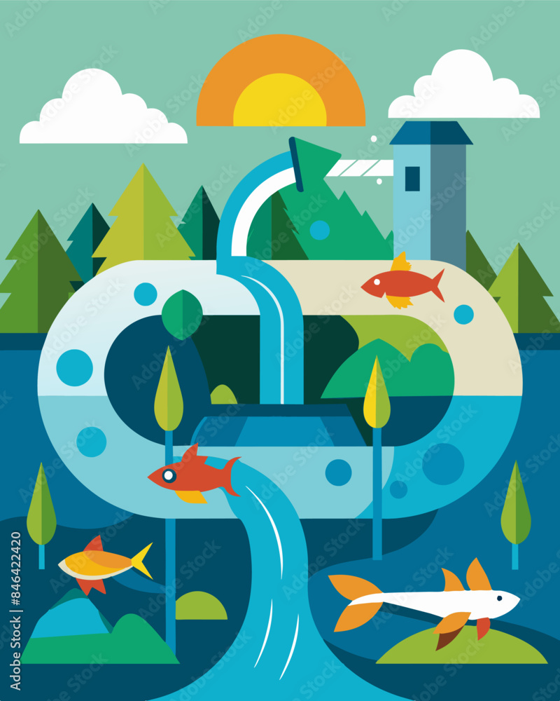 Poster the natural flow of rivers and streams has been manipulated and redirected for the use of hydropower
