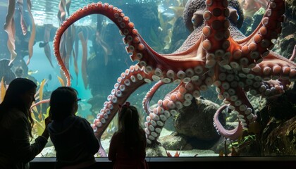Obraz premium Exploring the Enigmatic Giant Pacific Octopus at the Aquarium of the Pacific