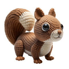 cute crocheted squirrel doll, on a transparent background.  Generative AI