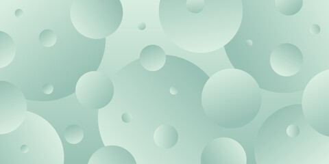 Abstract horizontal rectangular background with cold light green gradient bubbles. Minimalistic geometric background in soft green colors with circles. Trendy volumetric 3d balls background design.