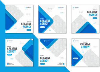 Blue minimal clean corporate social media post design of business creative agency square bundle. Digital marketing editable carousel, online vector advertisement 