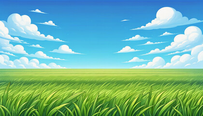 青空と草原　背景、壁紙　（ AI生成画像 ）