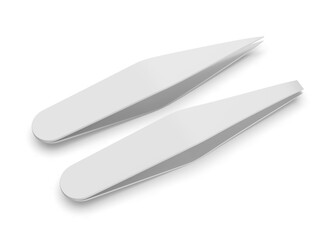 Blank pointed tweezers stainless steel template 3d illustration.