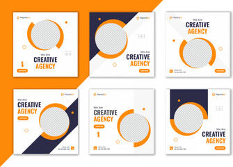 Orange round shape corporate social media post design for creative agency, online advertisement, digital marketing, business project. vector square template