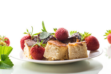 prepared cottage cheese casserole with fresh strawberries