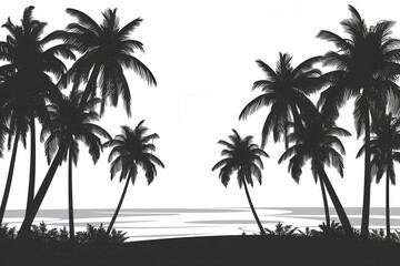 Palm Trees Silhouette with Ocean View.