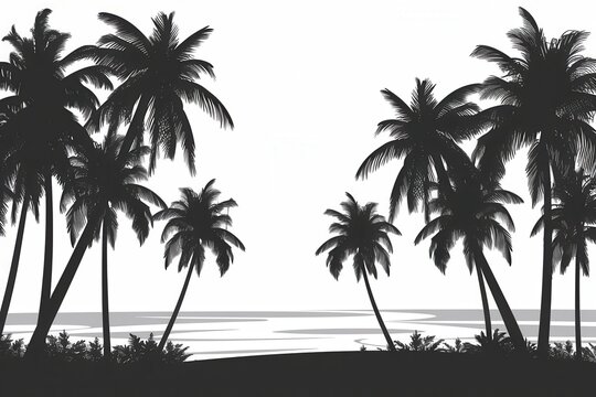 Palm Trees Silhouette with Ocean View. - Powered by Adobe