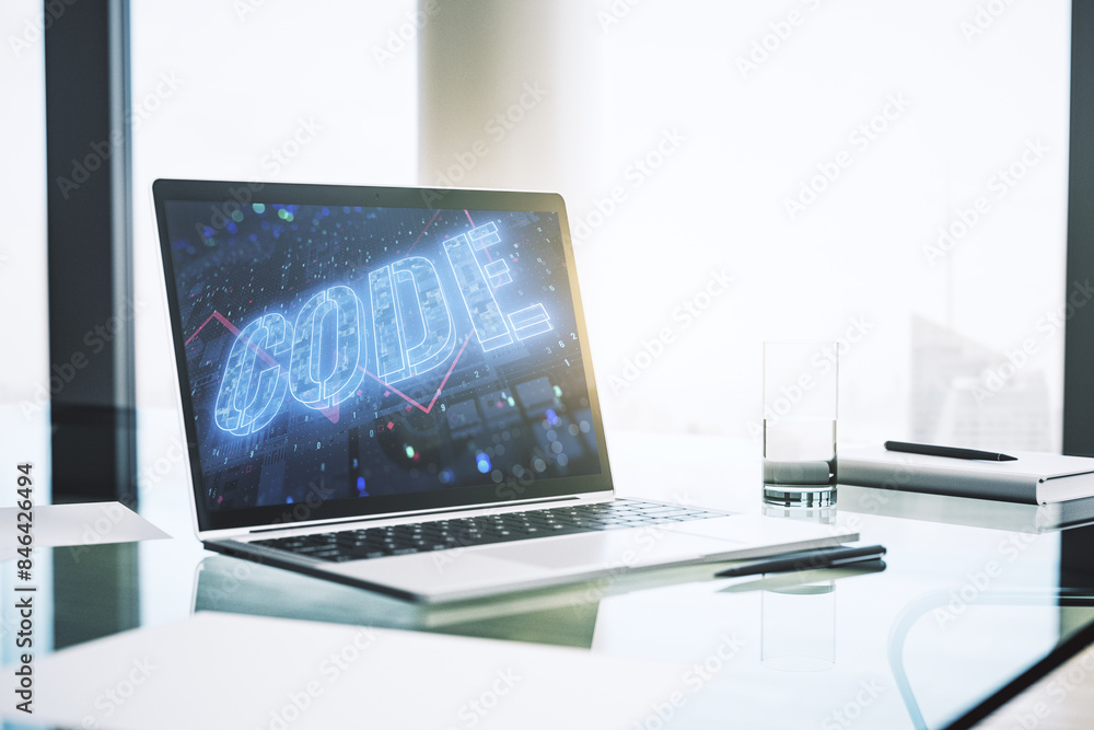 Fototapete creative code word hologram on modern computer monitor, artificial intelligence and neural networks 