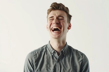 Obraz premium Smiling Man Bursting into Laughter Isolated on Transparent Background