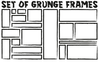 Set of grunge jagged rectangle outline shape. Black torn paper outline sheet for sticker, collage, banner. Vector illustration isolated on white background.